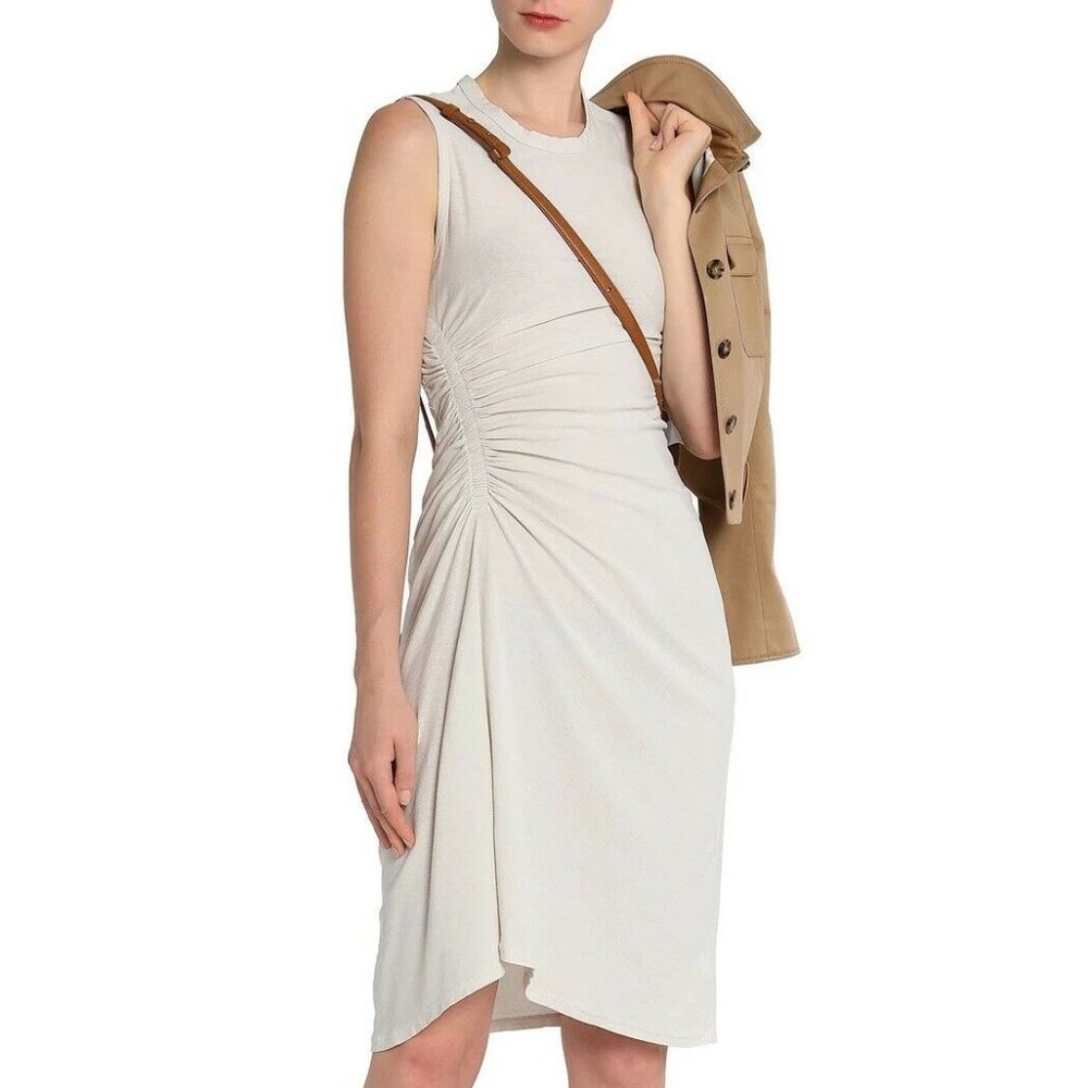 James Perse Spiral Shirred Dress Talc